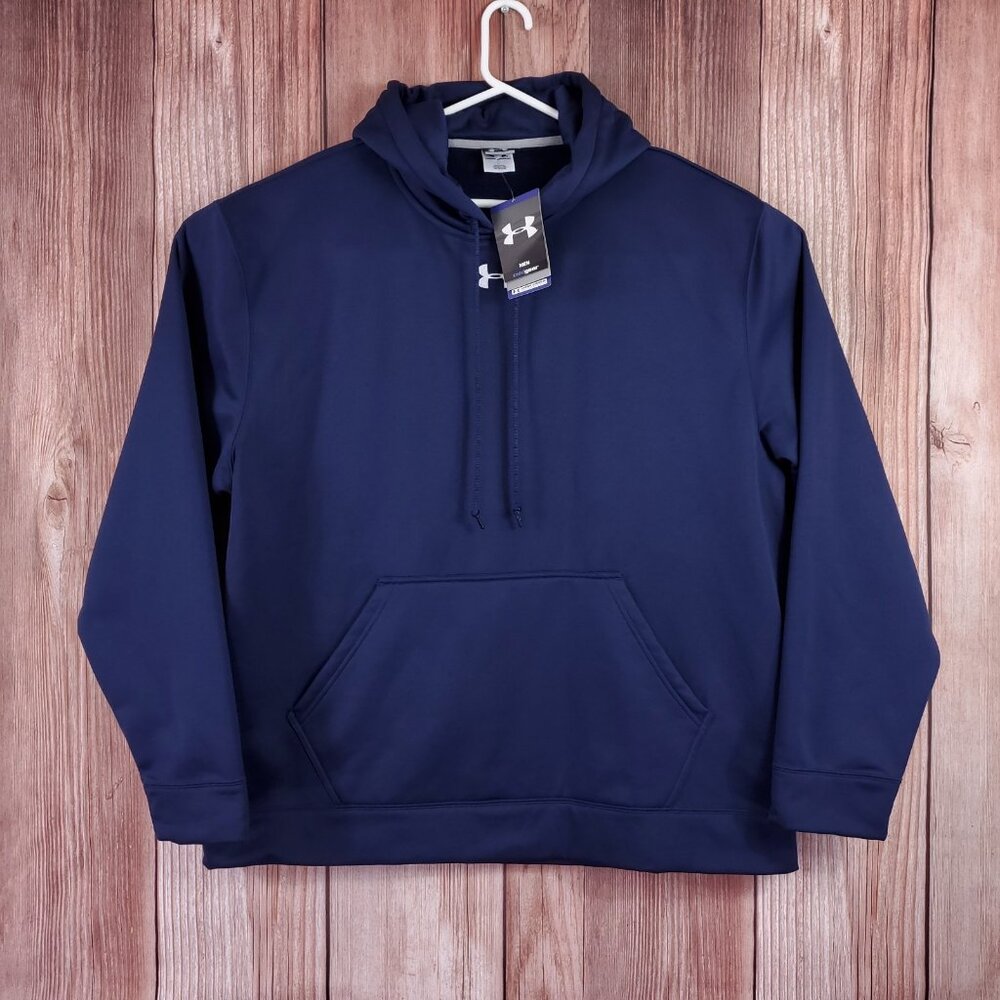 NWT Vintage Under Armour ColdGear Hoodie Mens XXL Navy Blue Old School Deadstock
